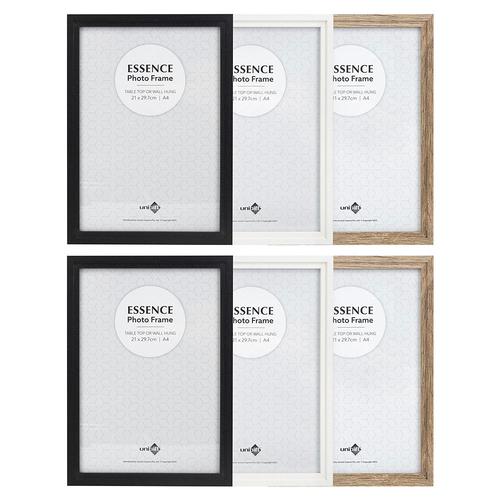 6PK Unigift Essence 21x30cm MDF/Glass A4 Picture Frame - Assorted