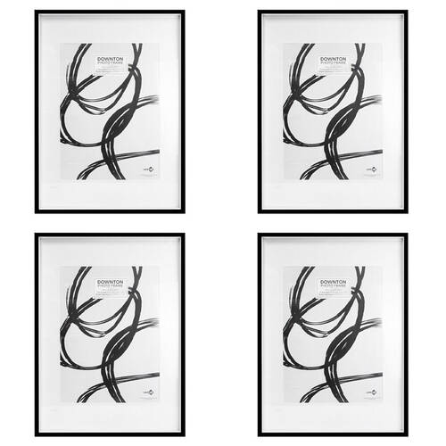 4PK Unigift Downton Matt Wooden/Glass Sleek Picture Photo Frame A1 Black