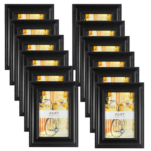 12PK Unigift Juliet Wooden/Glass Single Picture Photo Frame 10x15cm Black