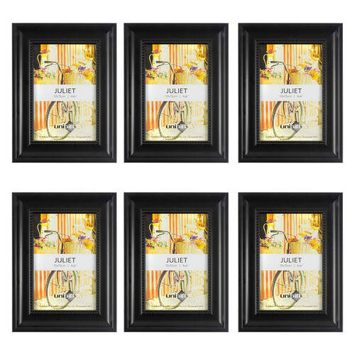 6PK Unigift Juliet Wooden/Glass Single Picture Photo Frame 10x15cm Black