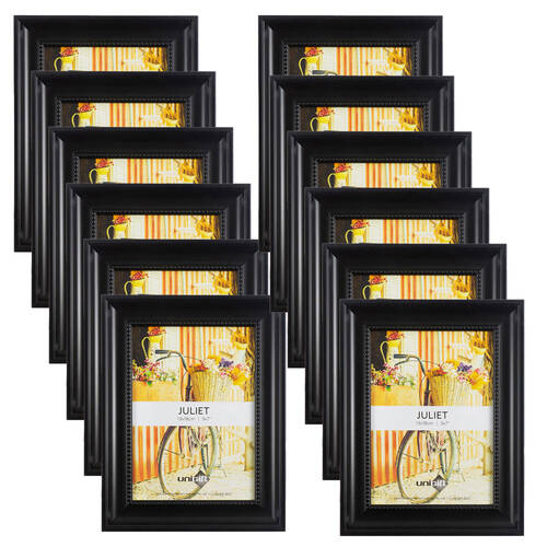 12PK Unigift Juliet Wooden/Glass Single Picture Photo Frame 13x18cm Black