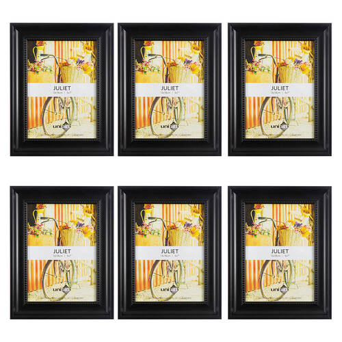 6PK Unigift Juliet Wooden/Glass Single Picture Photo Frame 13x18cm Black