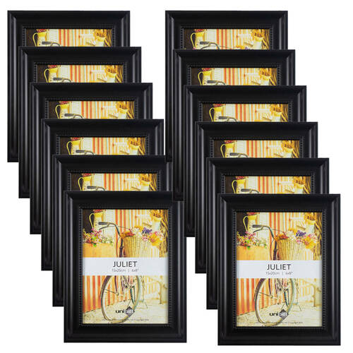 12PK Unigift Juliet Wooden/Glass Single Picture Photo Frame 15x20cm Black