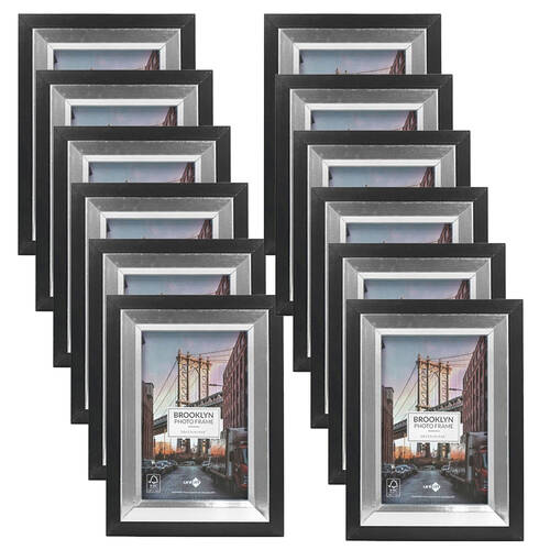 12PK Unigift Brooklyn Wooden/Glass Picture Photo Frame 10x15cm Black/Silver