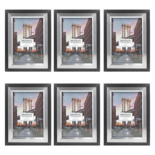 6PK Unigift Brooklyn Wooden/Glass Picture Photo Frame 13x18cm Black/Silver