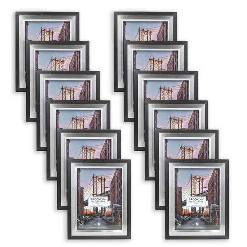 12PK Unigift Brooklyn Wooden/Glass Picture Photo Frame 15x20cm Black/Silver