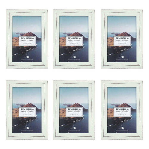 6PK Unigift Peninsula Glass Picture Photo Frame 10x15cm Distressed White