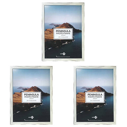 3PK Unigift Peninsula Glass Home Decor Picture Photo Frame A3 Distressed White