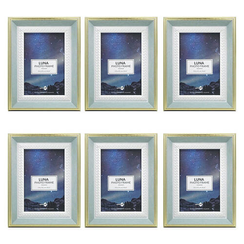 6PK Unigift Luna Gold Trim Border Glass Picture Photo Frame 10x15cm Green