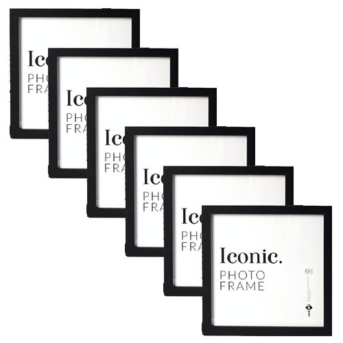 6PK Unigift 20x20cm Iconic MDF Glass Photo Frame - Black