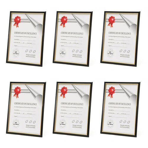 6PK Unigift Certificate Glass Picture Photo Frame A3 29.7x42cm Black/Gold