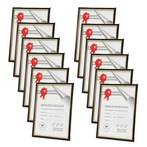 12PK Unigift Certificate Glass Picture Photo Frame A4 21x29.7cm Black/Gold