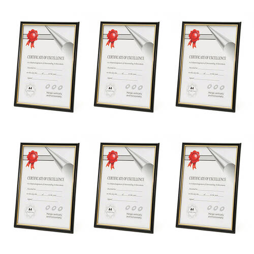 6PK Unigift Certificate Glass Picture Photo Frame A4 21x29.7cm Black/Gold