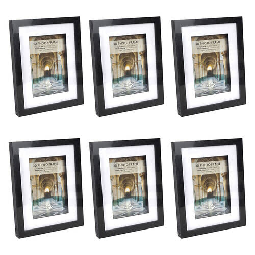 6PK Unigift 3D Wooden/Glass Hanging Picture Photo Frame 15x20/10x15cm Black