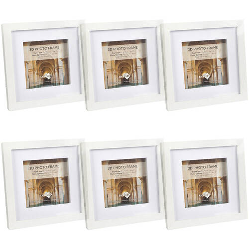 6PK Unigift 3D Wooden/Glass Picture Photo Frame 15x15cm/10x10cm White