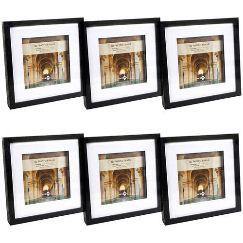 6PK Unigift 3D Wooden/Glass Picture Photo Frame 22x22cm/15x15cm Black