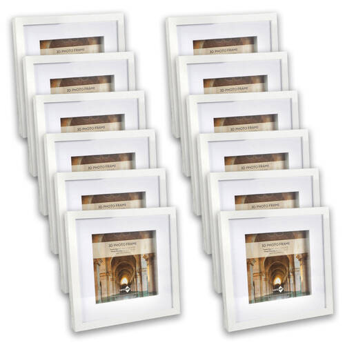 12PK Unigift 3D Wooden/Glass Picture Photo Frame 22x22cm/15x15cm White