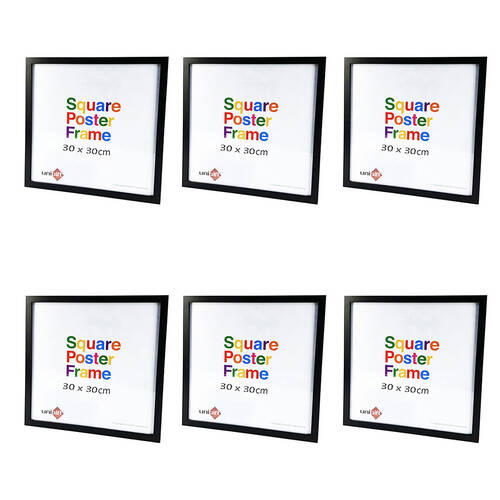 6PK Unigift Square Poster Wooden/Glass Picture Photo Frame 30x30cm Black
