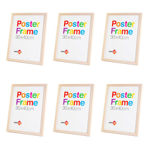 6PK Unigift Wooden/Glass Hanging Poster Picture Photo Frame 30x40cm Natural