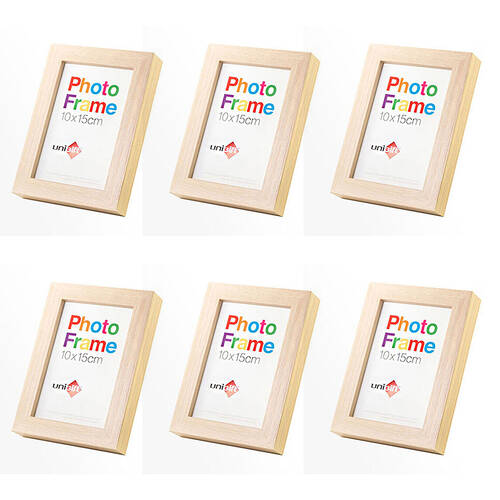 6PK Unigift Wooden/Glass Home Decor Picture Photo Frame 10x15cm Natural