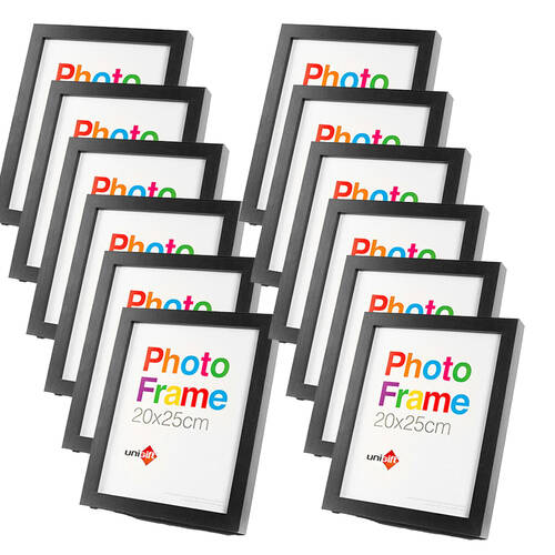 12PK Unigift Wooden/Glass Home Decor Picture Photo Frame 20x25cm Black