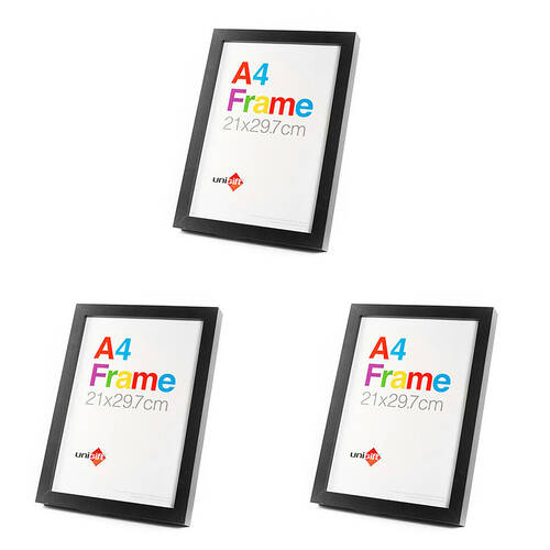 3PK Unigift Wooden/Glass Poster Picture Photo Frame A4 21x29.7cm Black
