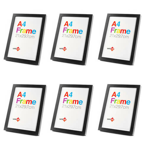 6PK Unigift Wooden/Glass Poster Picture Photo Frame A4 21x29.7cm Black