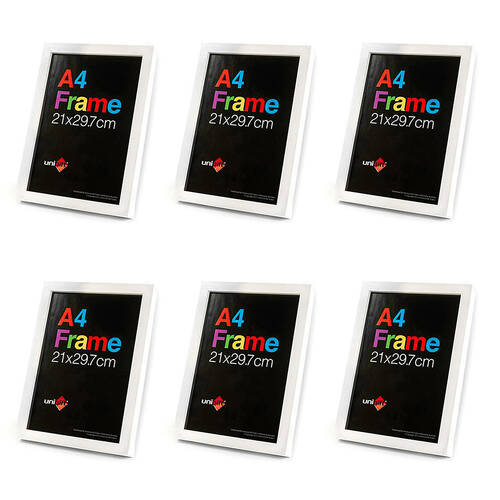 6PK Unigift Wooden/Glass Poster Picture Photo Frame A4 21x29.7cm White