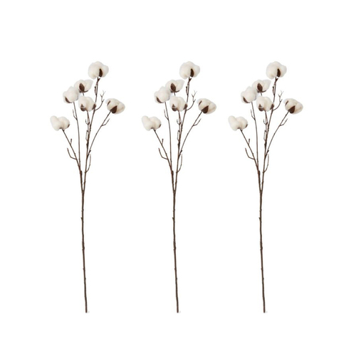 3PK E Style Artificial 66cm Plastic Cotton Stem - White/Brown