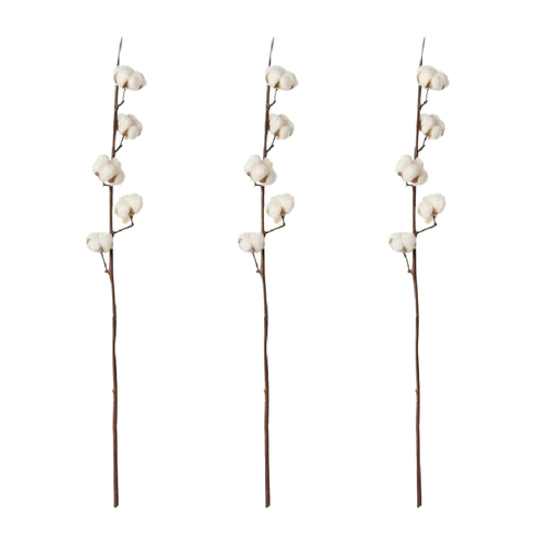 3PK E Style Artificial 90cm Plastic Cotton Stem - White/Brown
