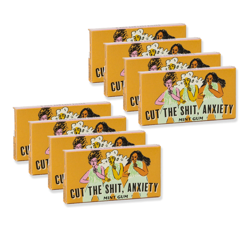 8x 8pc Blue Q Cut the Sh*t Anxiety Flavoured Chewing Gum Mint