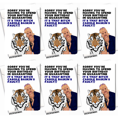 6PK Filthy Sentiments A5 Tiger King Birthday Blank Greeting Card w/ Envelope
