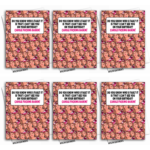 6PK Filthy Sentiments A5 Tiger King Carole Baskin Can't See You Card w/Envelope