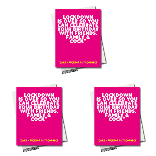 3PK Filthy Sentiments Lockdown Cock Birthday Card w/ Envelope A5