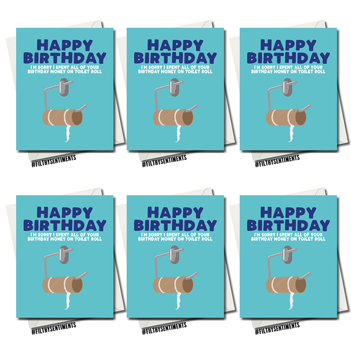 6PK Filthy Sentiments A5 Coronavirus Toilet Roll Blank Greeting Card w/Envelope