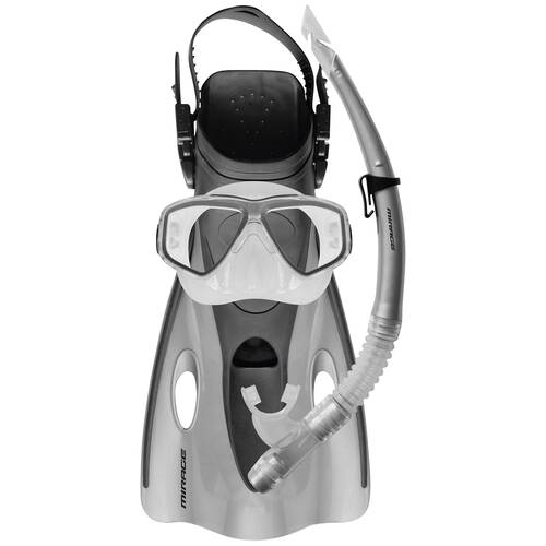 4pc Mirage Ezi-Travel Snorkelling Mask/Snorkel/Fins Set L/XL Silver