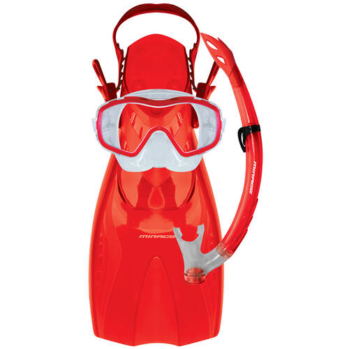 4pc Mirage Shrimp Junior Snorkelling Mask/Snorkel/Fins Set S/M Red