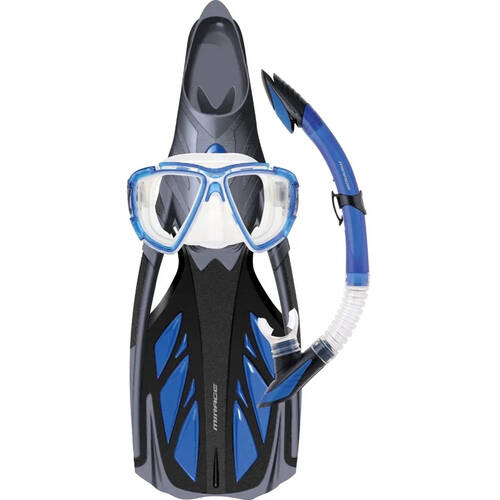 4pc Mirage Platinum Silcone Snorkelling Mask/Snorkel/Fins Set Small Blue