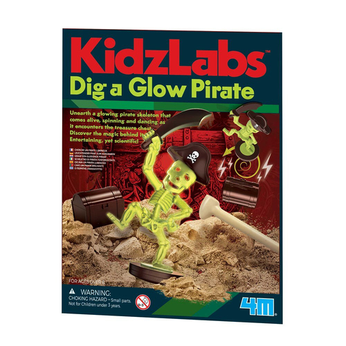 4M KidzLabs Dig A Glow Pirate Magnet Pirate Skeleton 5y+
