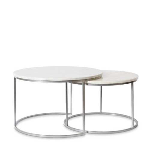 2pc E Style Zander Metal/Marble 60/70cm Coffee Table Set - White