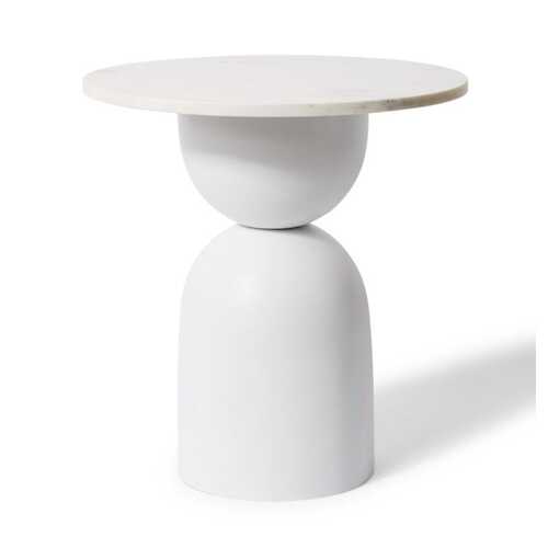 E Style Jax 51cm Marble/Iron Side Table Round - White