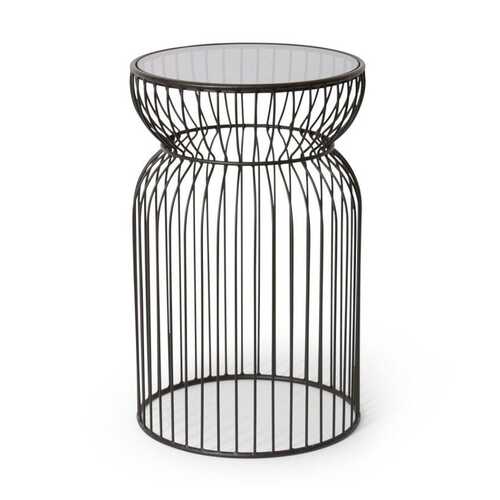 E Style Huxley 61cm Metal/Glass Tall Side Table Round - Black