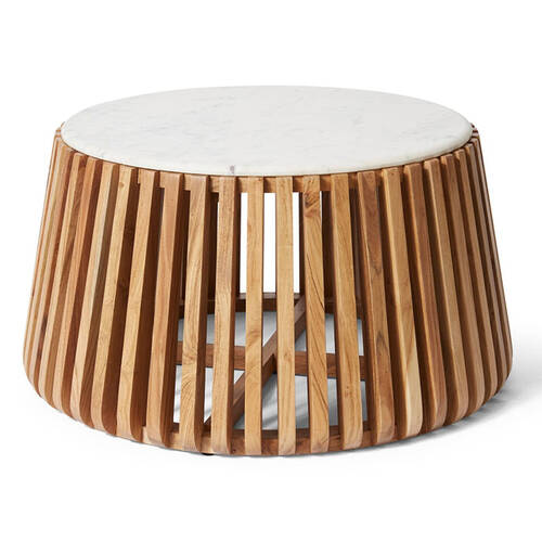 E Style Azuka Coffee Table Marble Top/Solid Acacia Wood 91x49cm White/NTRL