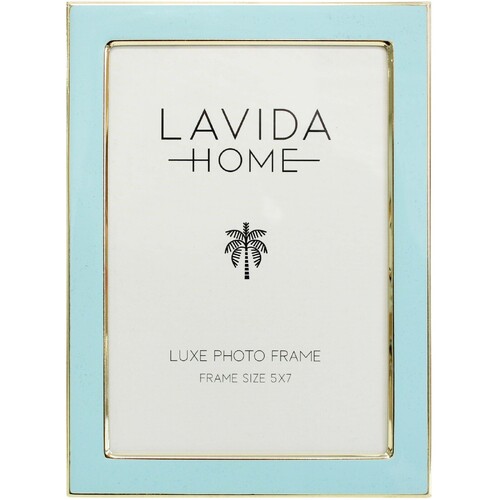 LVD Enamel Iron Glass Luxe 5x7" Photo Frame Display - Aqua/Gold