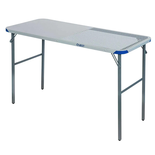 Quest Razor 120cm Steel Foldable Table w/ Adjustable Feet - Grey
