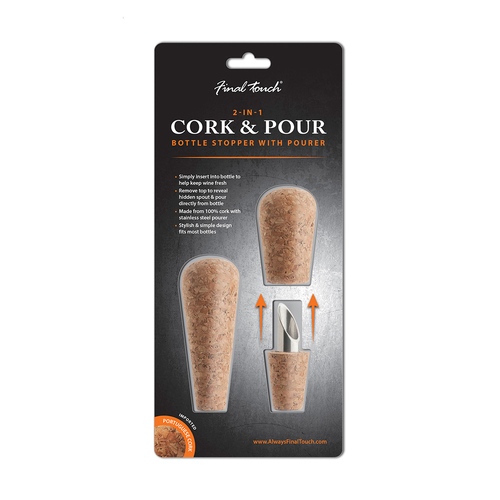2pc Final Touch Cork Bottle Stopper and Pourer Spout Spirits Barware