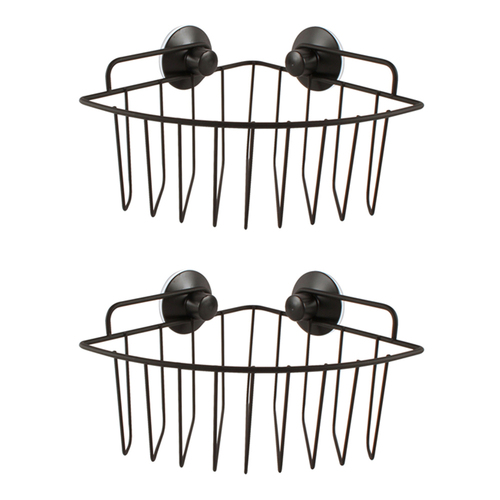 2PK Home Expression 18cm Shower Shelf w/ Suction Cup - Matte Black