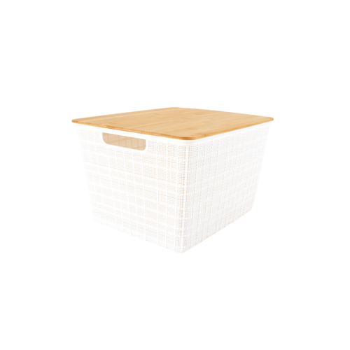 Home Expression 35x22cm Plastic White Storage Basket w/ Lid Organiser