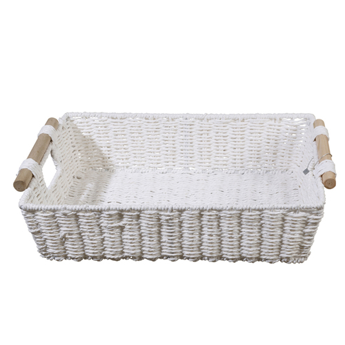 Maine & Crawford Cercy 46cm Paper Rope Basket w/ Wood Handle - White