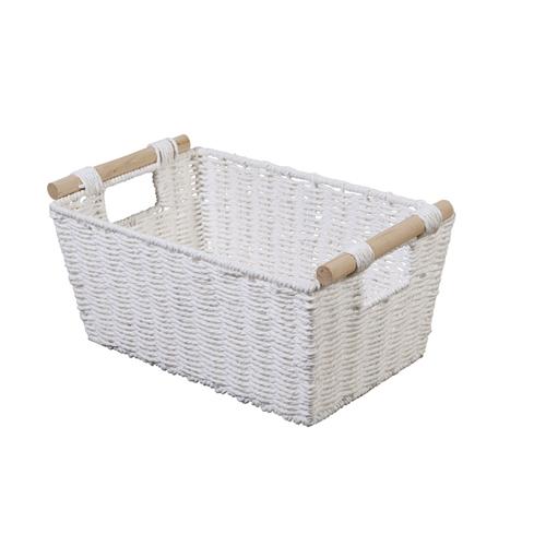 Maine & Crawford Cercy 37cm Paper Rope Basket w/ Wood Handle - White